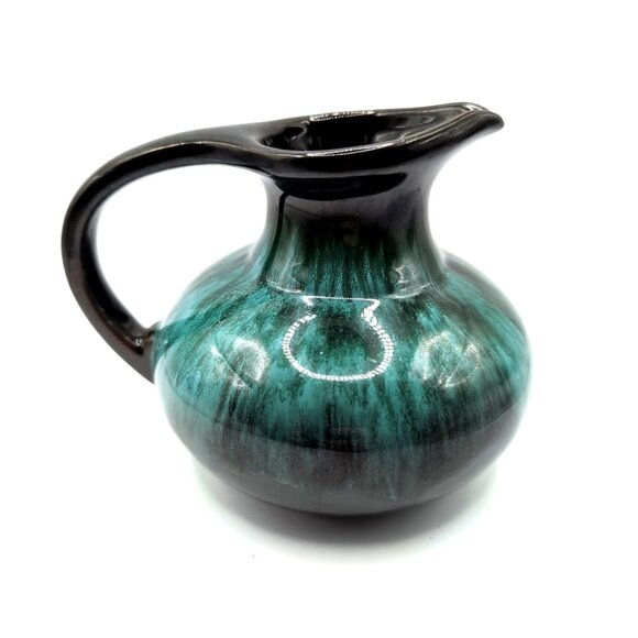 Vtg Blue Mountain Pottery BMP Blue/Green Drip Glaze Pitcher 4x5" Retro MCM VGC - Picture 3 of 10